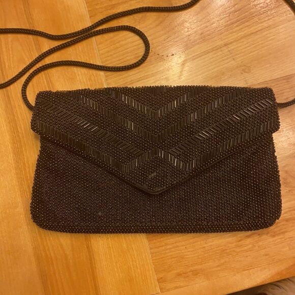 2/$15 Vintage Black Beaded Holiday Fair String Purse - Picture 2 of 9